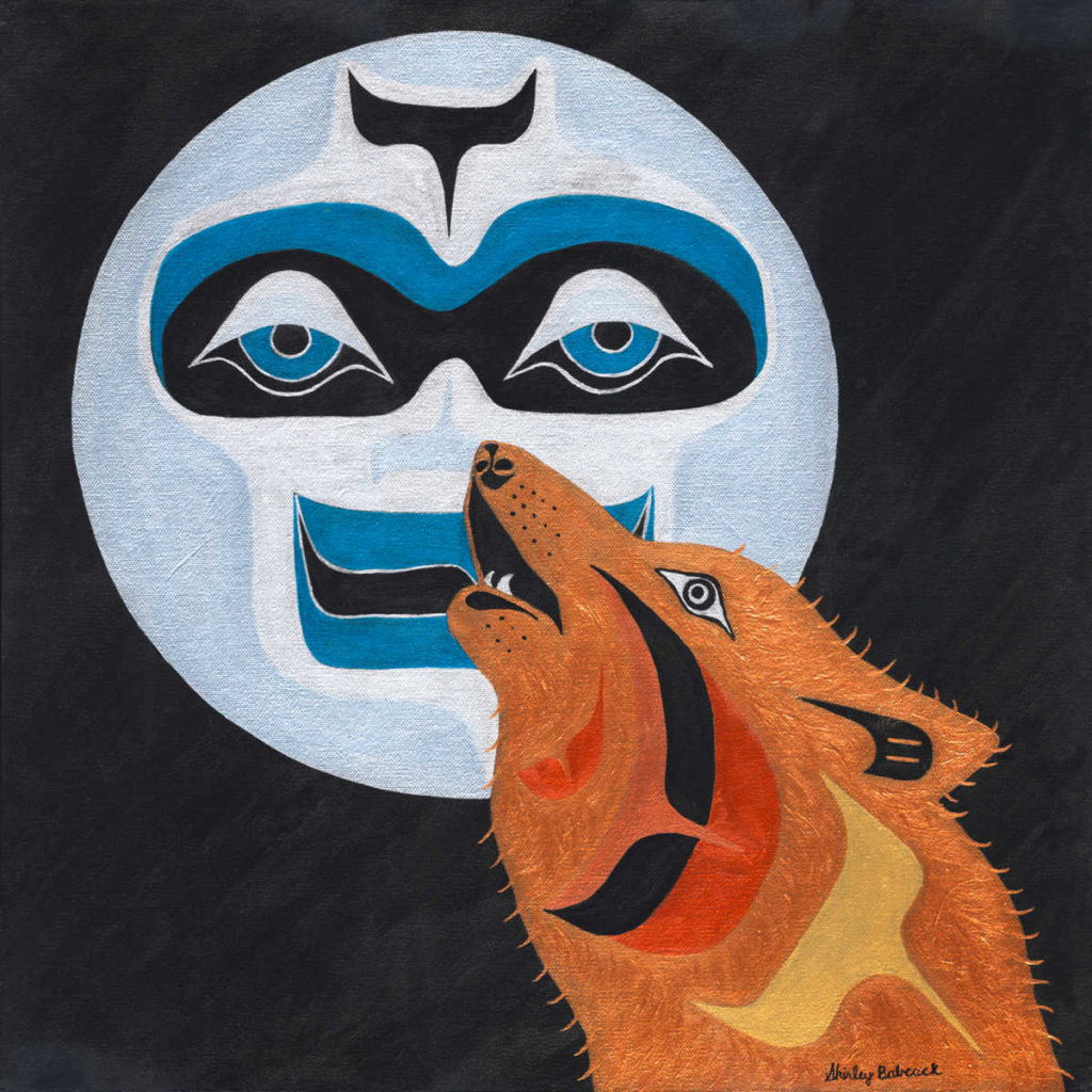 Metallic Wolf howling at Moon